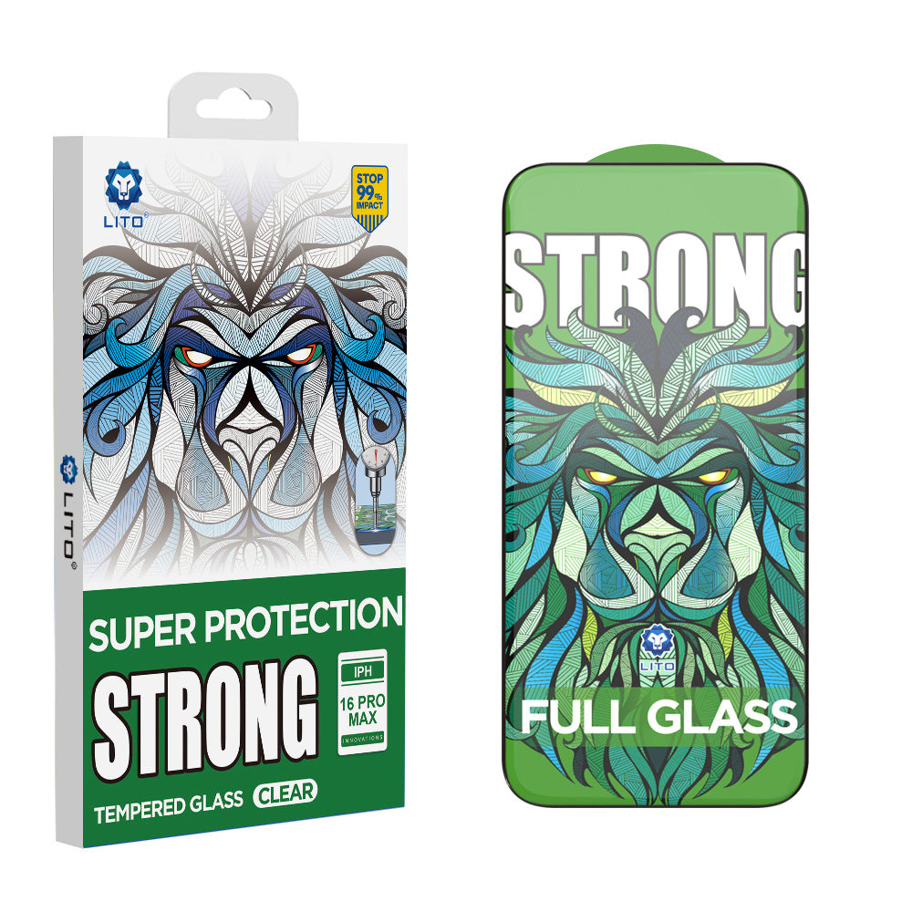 Zaščitna folija za zaslon Lito D+ Max Strong za Apple iPhone 17 / 16 Pro, Kaljeno steklo, Polno lepilo, Črna