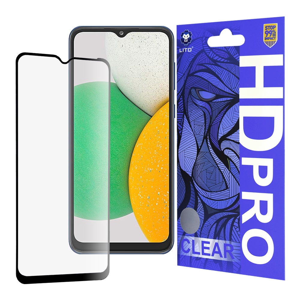 Zaščitna folija za zaslon Lito HD Pro Clear za Samsung Galaxy A03 Core A032, kaljeno steklo, polno lepilo, črna