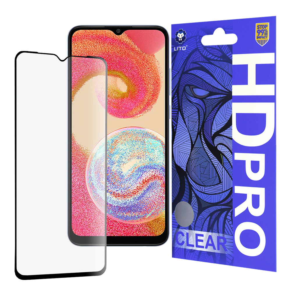 Zaščitna folija za zaslon Lito HD Pro Clear za Samsung Galaxy A04e A042 / M04 M045, kaljeno steklo, polno lepilo, črna