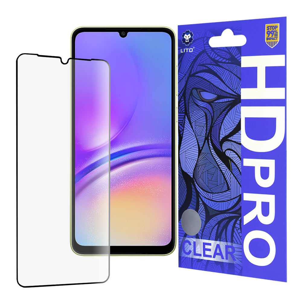 Zaščitna folija za zaslon Lito HD Pro Clear za Samsung Galaxy A05 A055, kaljeno steklo, polno lepilo, črna