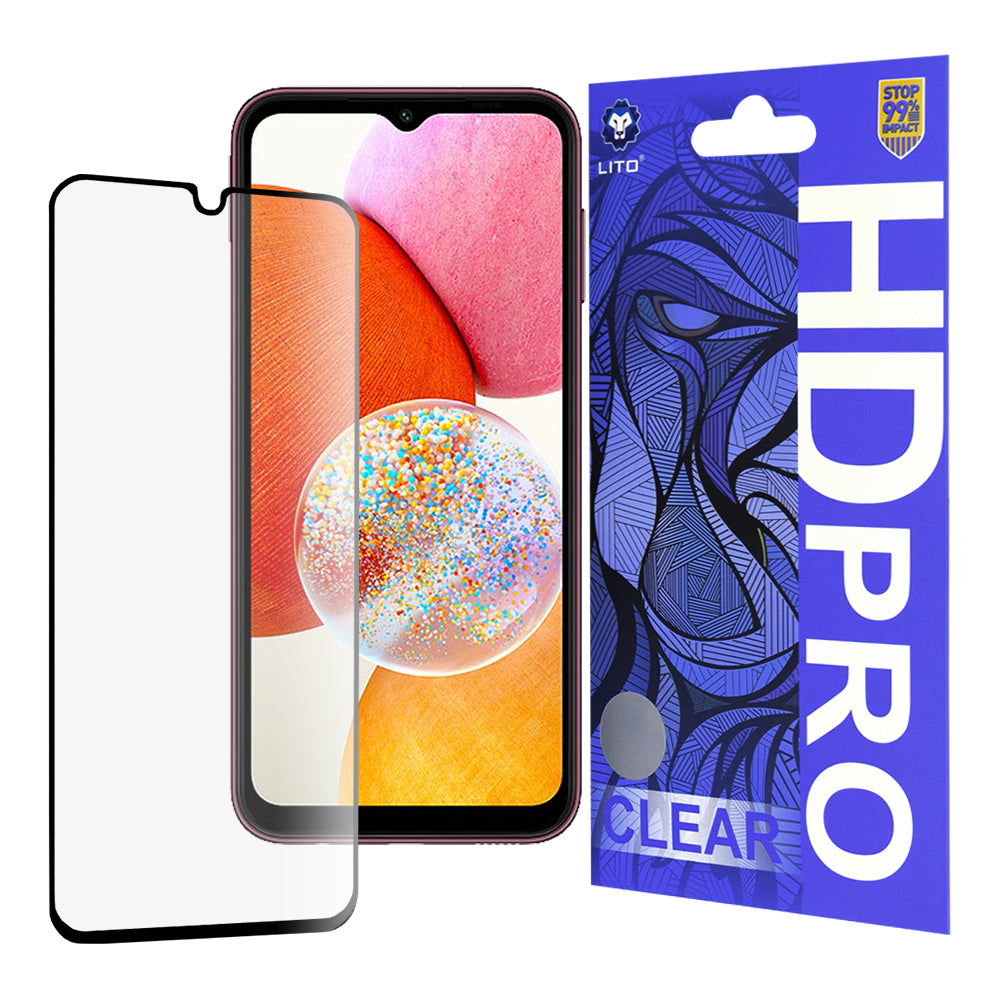 Zaščitna folija za zaslon Lito HD Pro Clear za Samsung Galaxy A14 A145 / A14 5G A146, kaljeno steklo, polno lepilo, črna