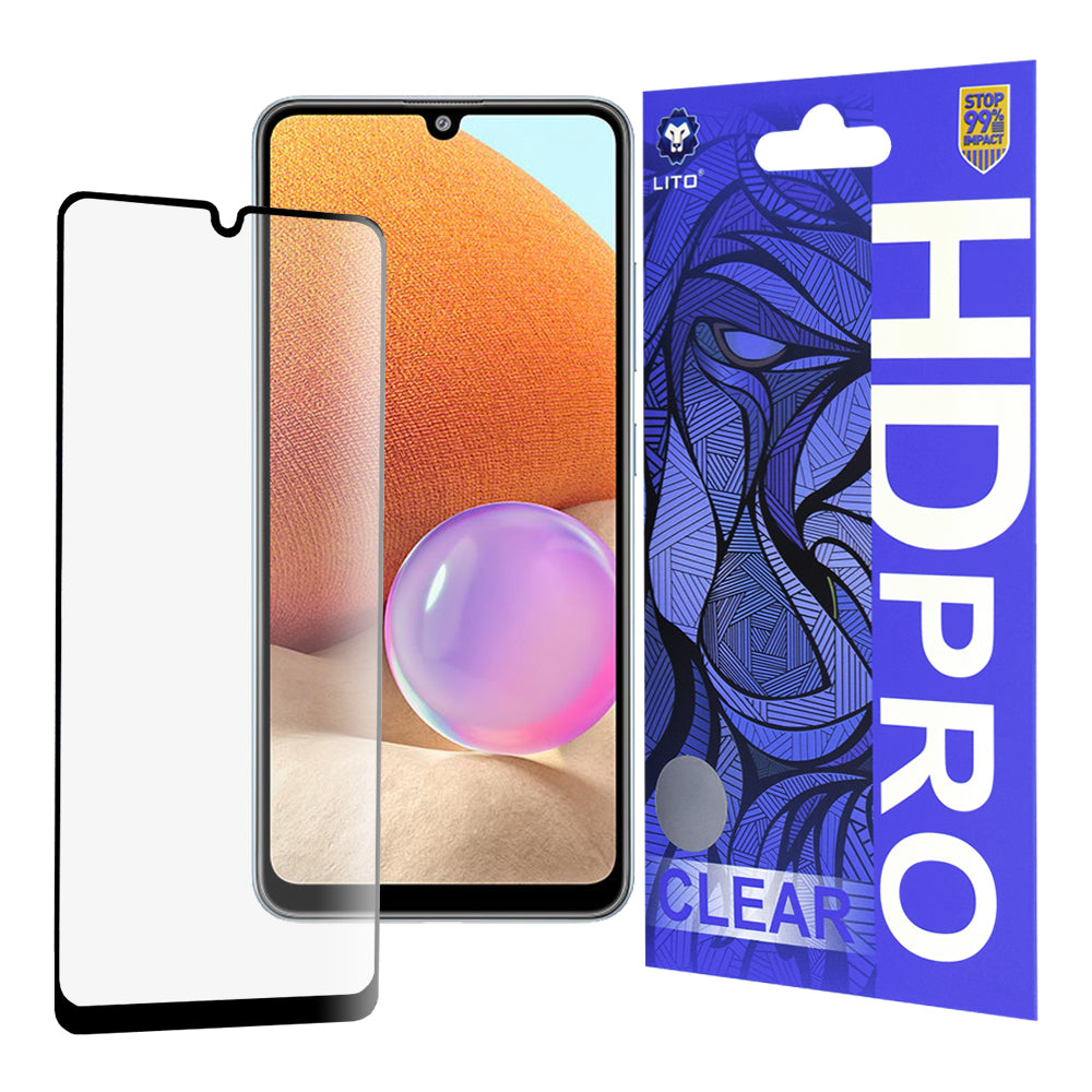 Zaščitna folija za zaslon Lito HD Pro Clear za Samsung Galaxy A32 A325, kaljeno steklo, polno lepilo, črna