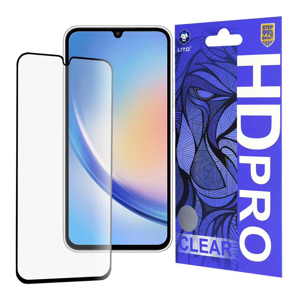 Zaščitna folija za zaslon Lito HD Pro Clear za Samsung Galaxy A34 A346, kaljeno steklo, polno lepilo, črna