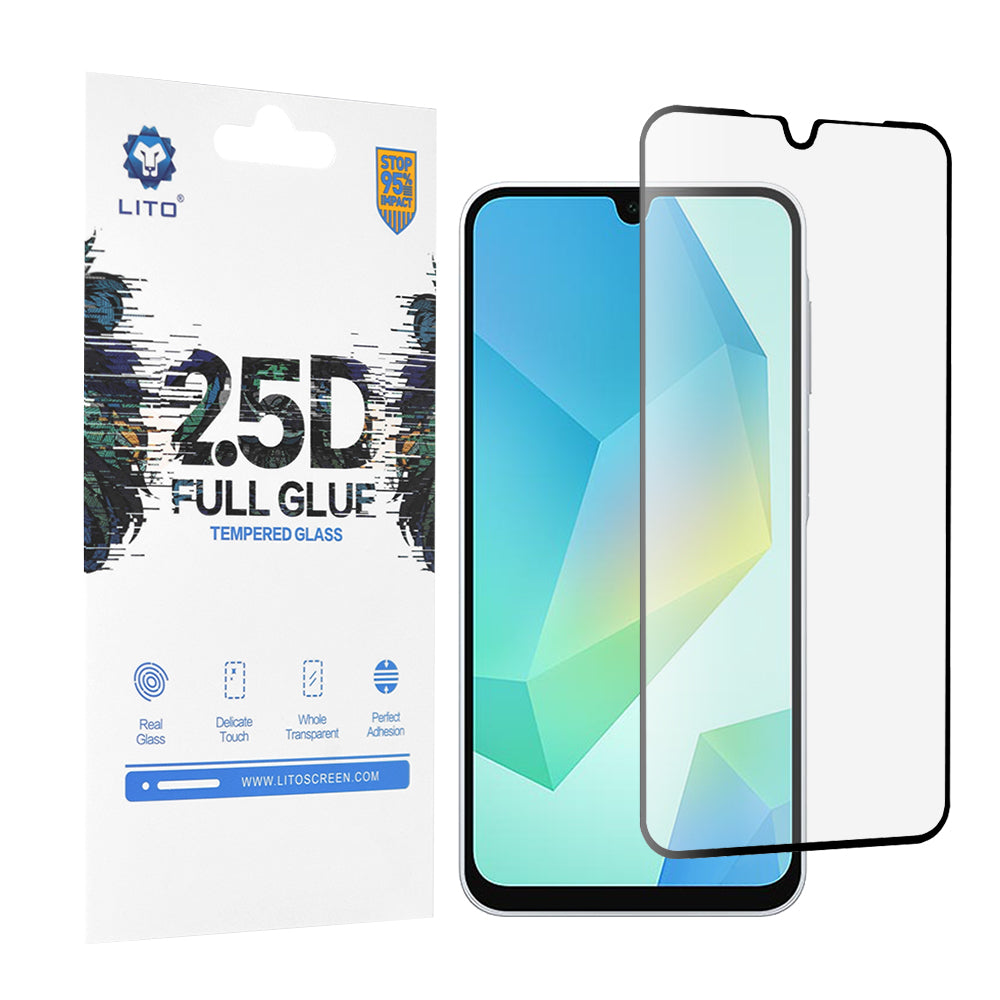 Zaščitna folija za zaslon Lito za Samsung Galaxy A16 5G A166 / A16 4G A165, kaljeno steklo, polno lepilo, 2.5D, črna