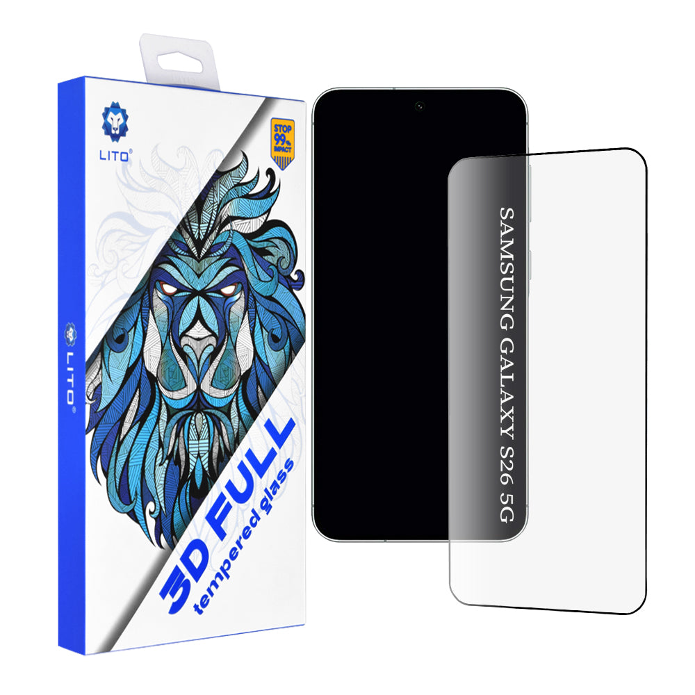 Zaščitna folija za zaslon Lito za Samsung Galaxy S26 S942, Kaljeno steklo, Polno lepilo, 3D, Črna