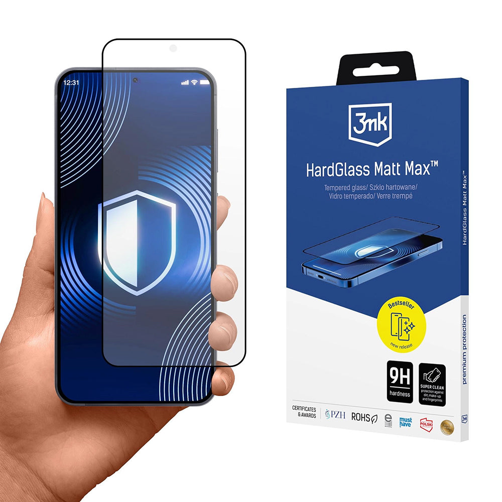 Zaščitna folija Matte 3MK Max za Samsung Galaxy S26 Plus S947, Kaljeno steklo, Polno lepilo, Črna