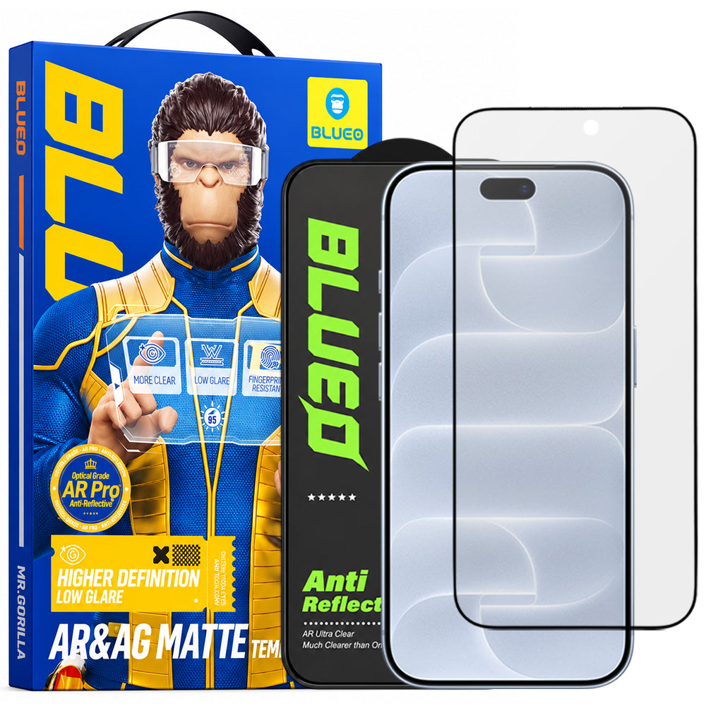Mat zaščitna folija za zaslon Blueo Anti Reflective HD za Apple iPhone 18 Pro, kaljeno steklo, lepilo po celotni površini, črna