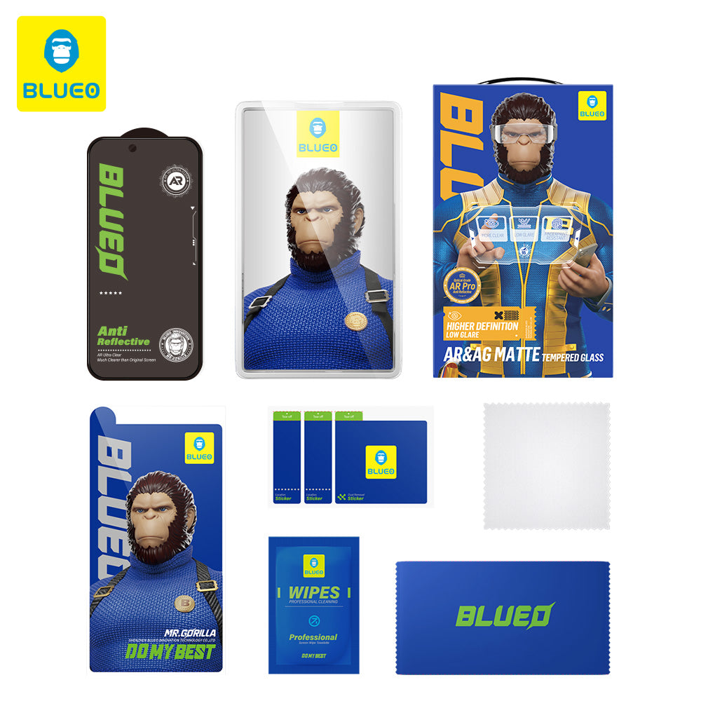 Mat zaščitna folija za zaslon Blueo Anti Reflective HD za Apple iPhone 18 Pro, kaljeno steklo, lepilo po celotni površini, črna