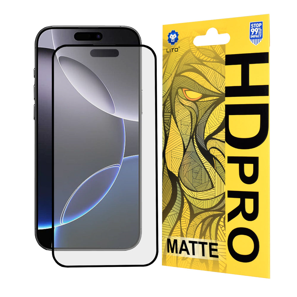Mat folija za zaščito zaslona Lito HD Pro za Apple iPhone 16 Pro Max, kaljeno steklo, polno lepilo, črna