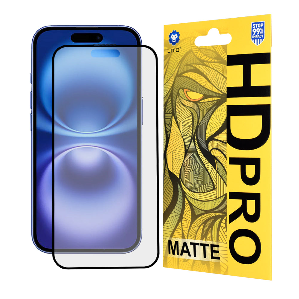 Mat zaščitna folija za zaslon Lito HD Pro za Apple iPhone 16, kaljeno steklo, polno lepilo, črna