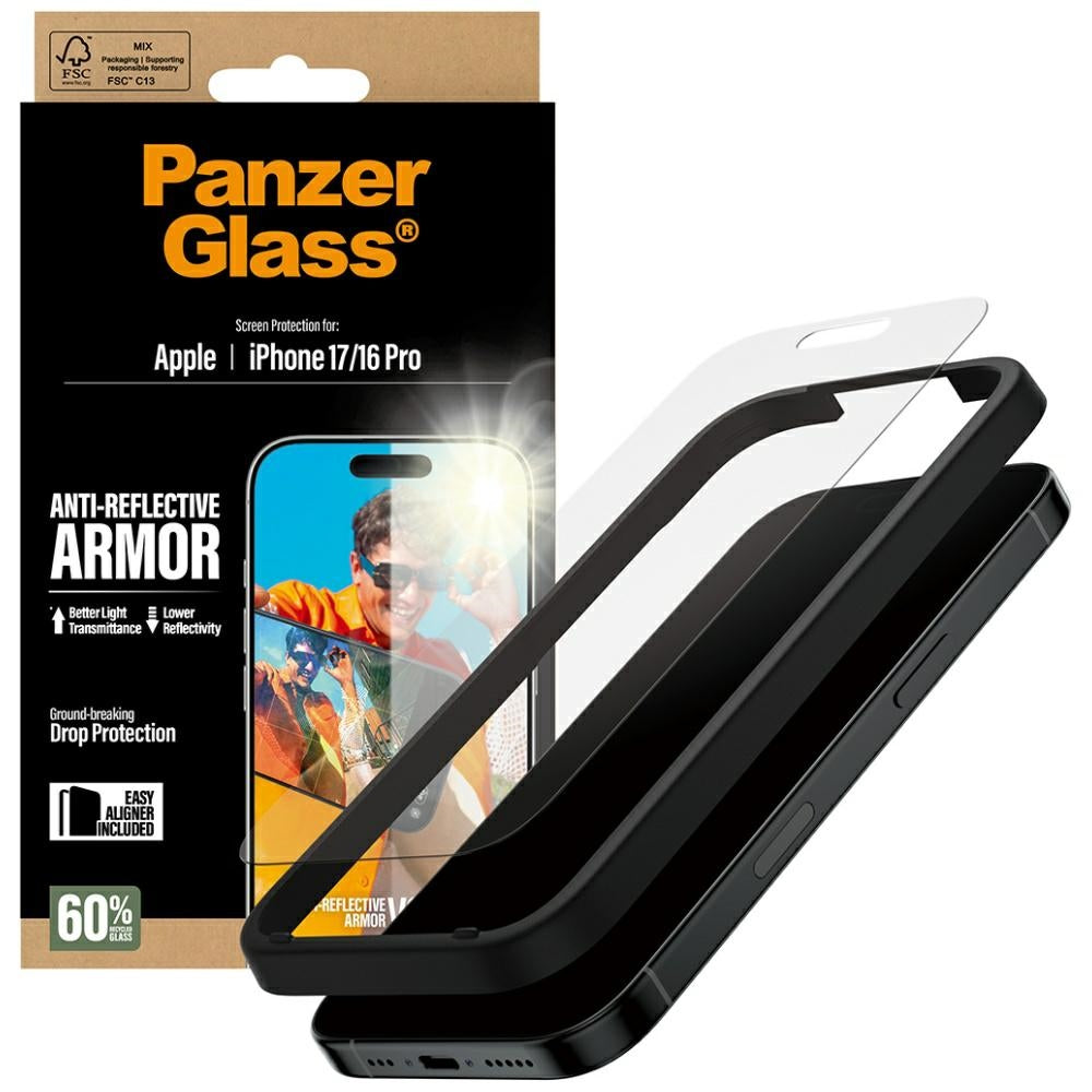 Zaščitna folija za zaslon Matte PanzerGlass Armor EasyAligner za Apple iPhone 17 / 16 Pro, Kaljeno steklo, Polno lepljenje