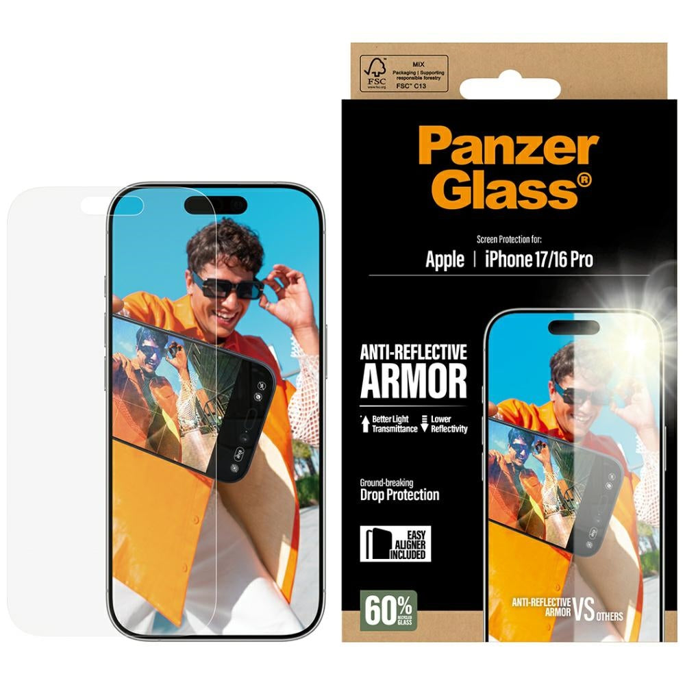 Zaščitna folija za zaslon Matte PanzerGlass Armor EasyAligner za Apple iPhone 17 / 16 Pro, Kaljeno steklo, Polno lepljenje
