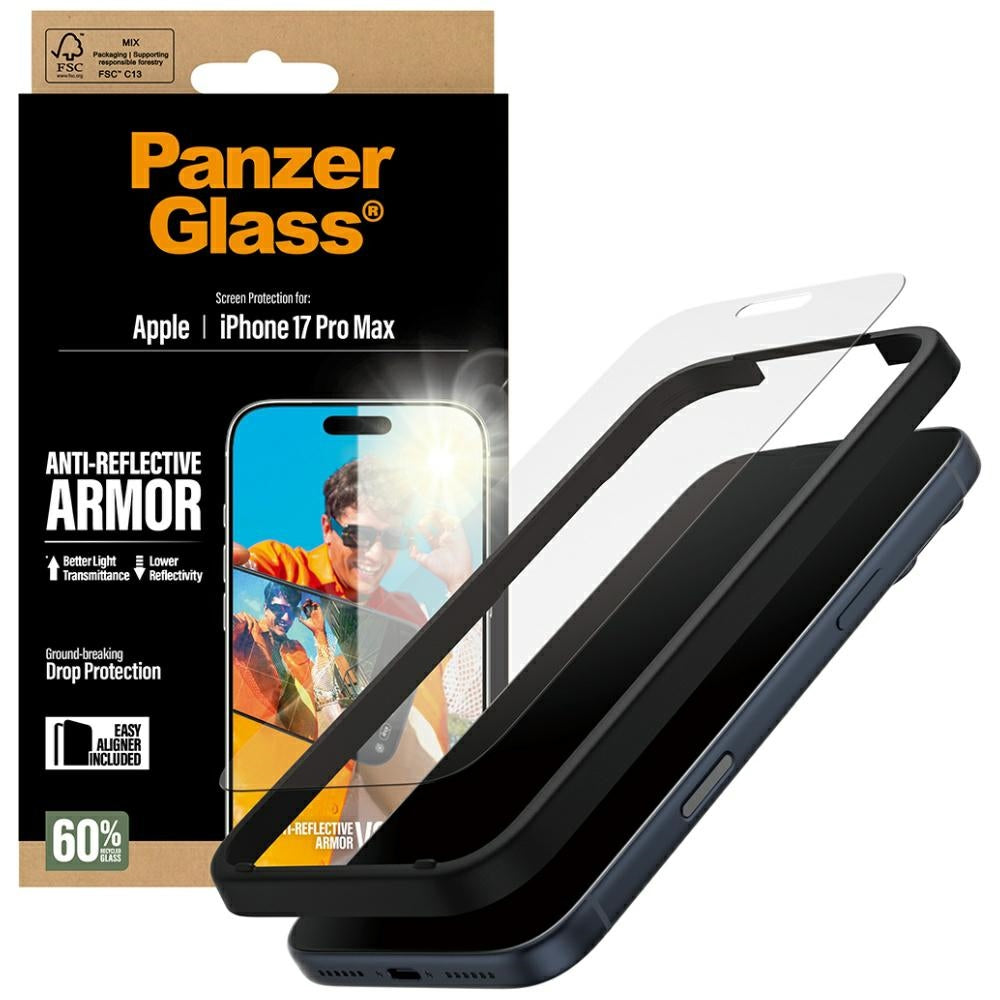 Zaščitna folija za zaslon Matte PanzerGlass Armor EasyAligner za Apple iPhone 17 Pro Max, Kaljeno steklo, Polno lepljenje