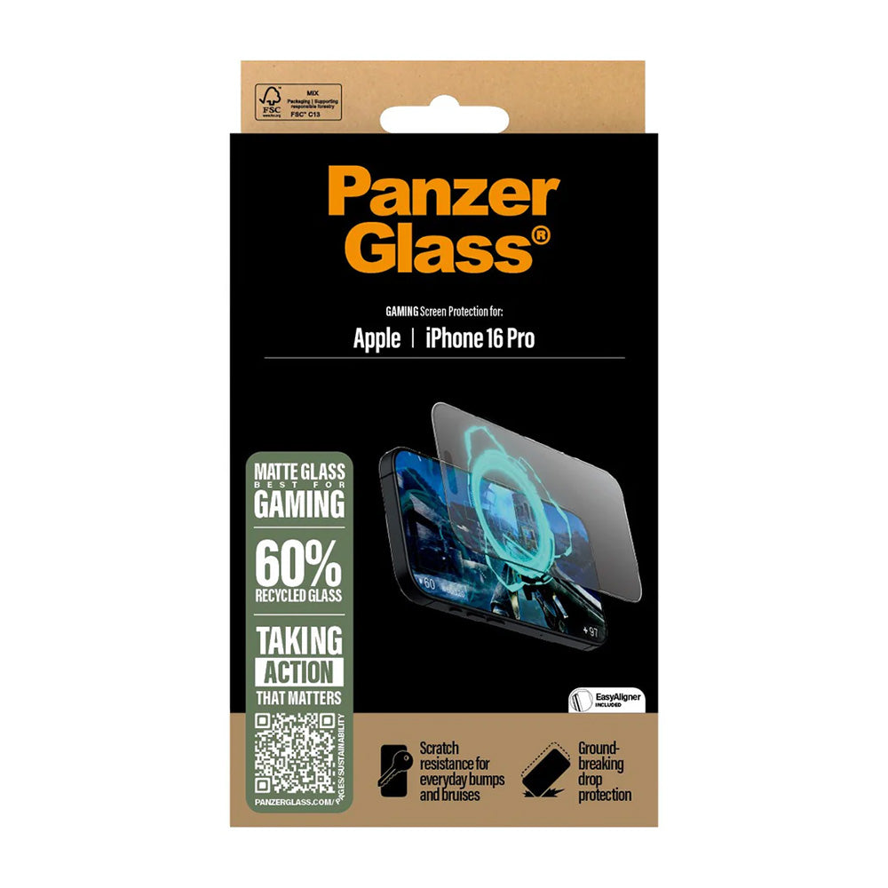 Zaščitna folija za zaslon Matte PanzerGlass Ultra-Wide Fit Gaming za Apple iPhone 16 Pro, Kaljeno steklo, Polno lepljenje, Črna
