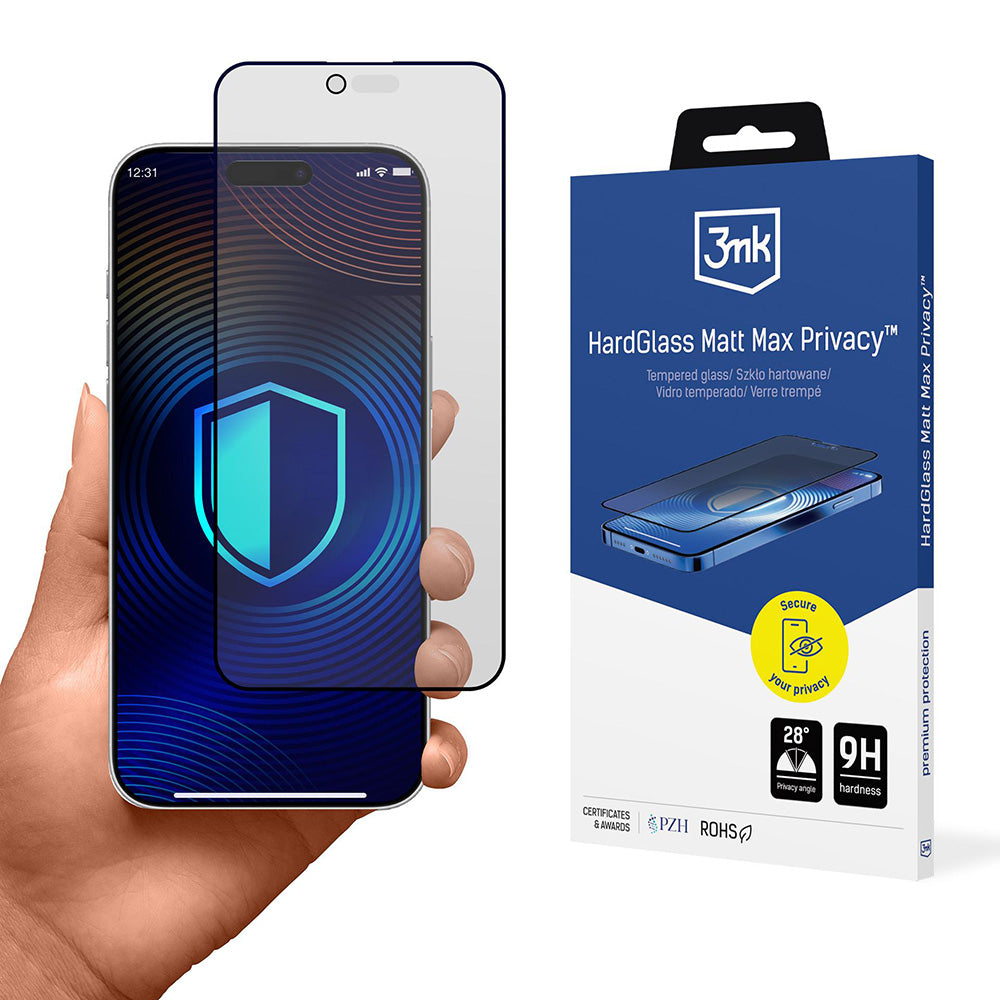 Zaščitna folija Matte Privacy 3MK HardGlass Max za Apple iPhone 17 Air, Kaljeno steklo, Full Glue