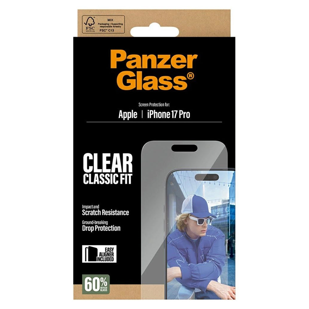 Zaščitna folija za zaslon PanzerGlass Classic Fit EasyAligner za Apple iPhone 17 Pro, Kaljeno steklo, Polno lepljenje