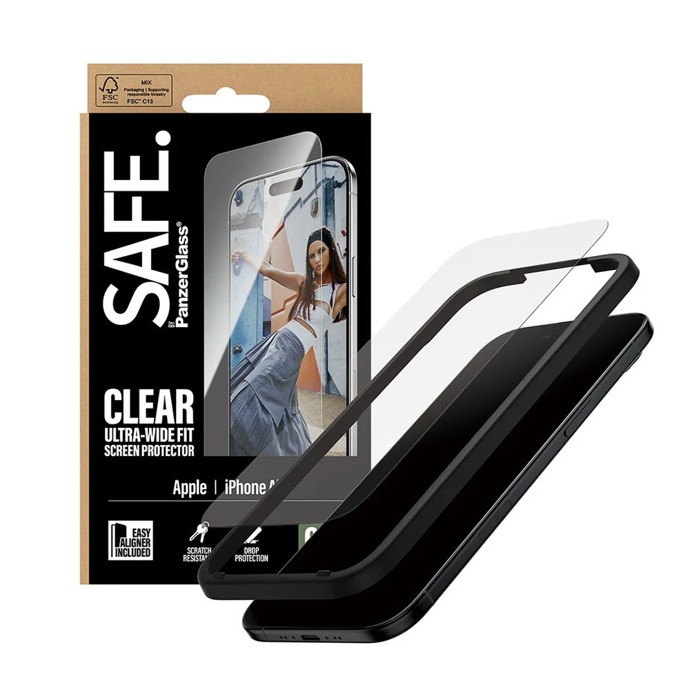 Zaščitna folija za zaslon PanzerGlass Safe. Ultra-Wide Fit EasyAligner za Apple iPhone 17 Air, Kaljeno steklo, Full Glue.