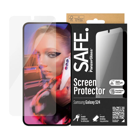 Zaščitna folija za zaslon PanzerGlass Safe. Ultra-Wide Fit EasyAligner za Samsung Galaxy S24 S921, Kaljeno steklo, Full Glue
