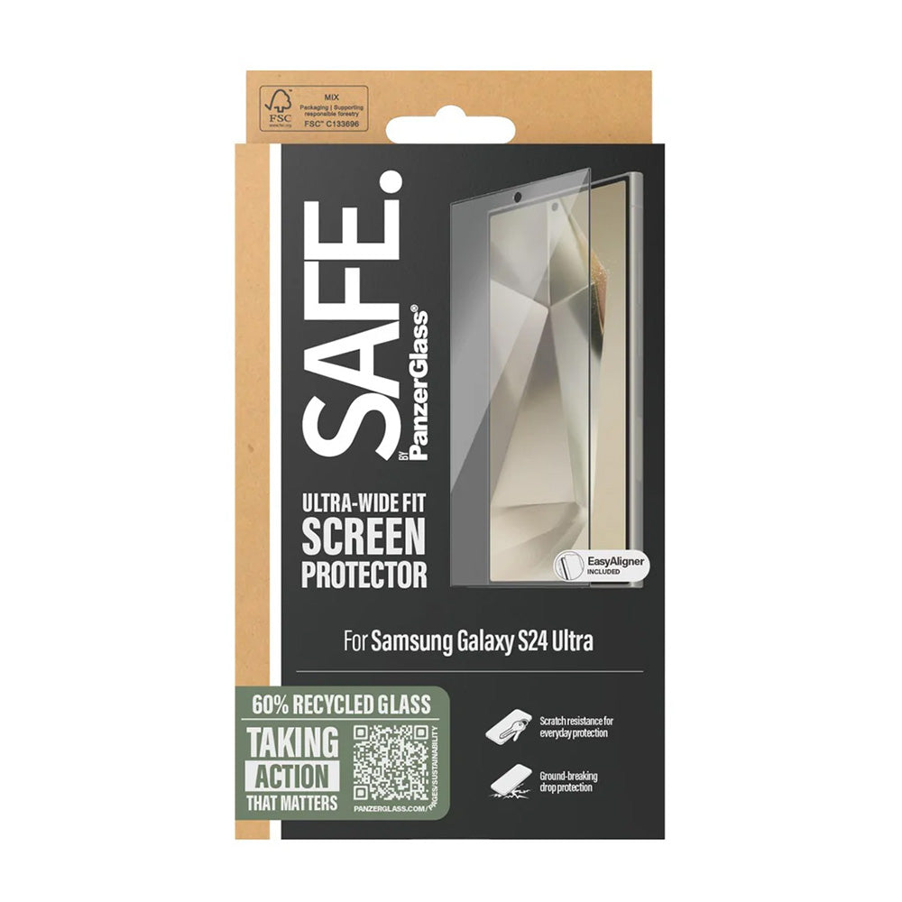 Zaščitna folija za zaslon PanzerGlass Safe. Ultra-Wide Fit EasyAligner za Samsung Galaxy S24 Ultra S928, Kaljeno steklo, Polno lepilo, Črna