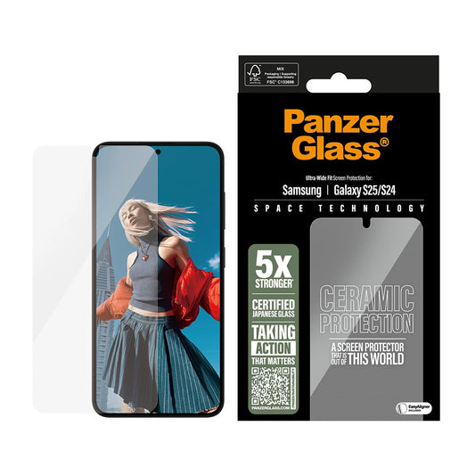 Zaščitna folija za zaslon PanzerGlass Ultra-Wide Ceramic EasyAligner za Samsung Galaxy S25 S931 / S24 S921, Kaljeno steklo, Polno lepljenje