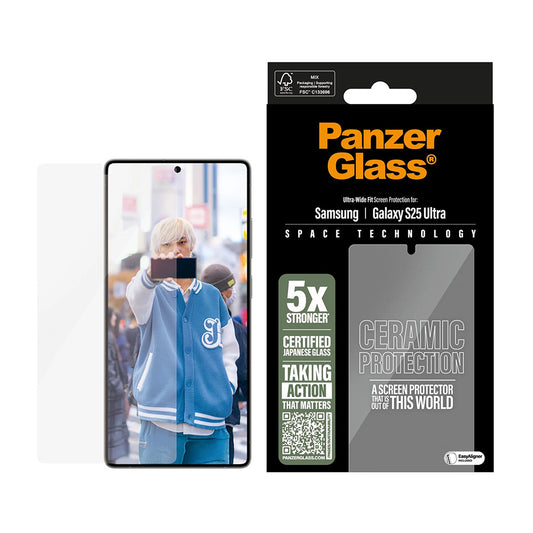 Zaščitna folija za zaslon PanzerGlass Ultra-Wide Ceramic EasyAligner za Samsung Galaxy S25 Ultra S938, Kaljeno steklo, Polno lepljenje