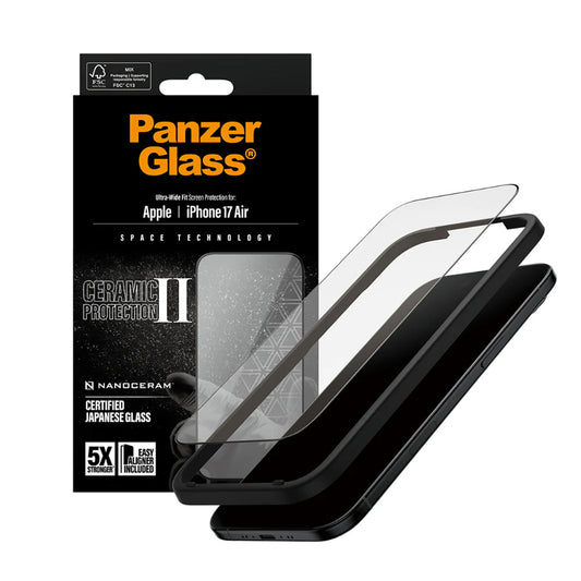 Zaščitna folija za zaslon PanzerGlass Ultra-Wide Ceramic II EasyAligner za Apple iPhone 17 Air, Kaljeno steklo, Polno lepilo, Črna