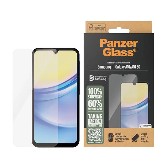 Zaščitna folija za zaslon PanzerGlass Ultra-Wide Fit EasyAligner za Samsung Galaxy A16 5G A166 / A16 4G A165, Kaljeno steklo, Polno lepilo