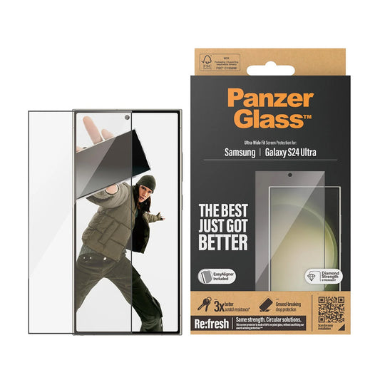 Zaščitna folija za zaslon PanzerGlass Ultra-Wide Fit EasyAligner za Samsung Galaxy S24 Ultra S928, Kaljeno steklo, Polno lepljenje, Črna