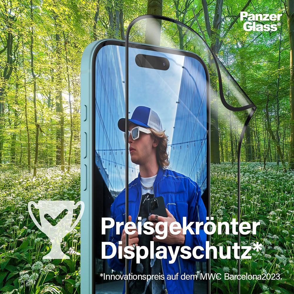 Zaščitna folija za zaslon PanzerGlass Ultra-Wide Fit EyeCare za Apple iPhone 16 / 15, Kaljeno steklo, Polno lepljenje, Črna