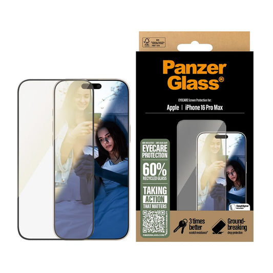 Zaščitna folija za zaslon PanzerGlass Ultra-Wide Fit EyeCare za Apple iPhone 16 Pro Max, Kaljeno steklo, Polno lepljenje, Črna
