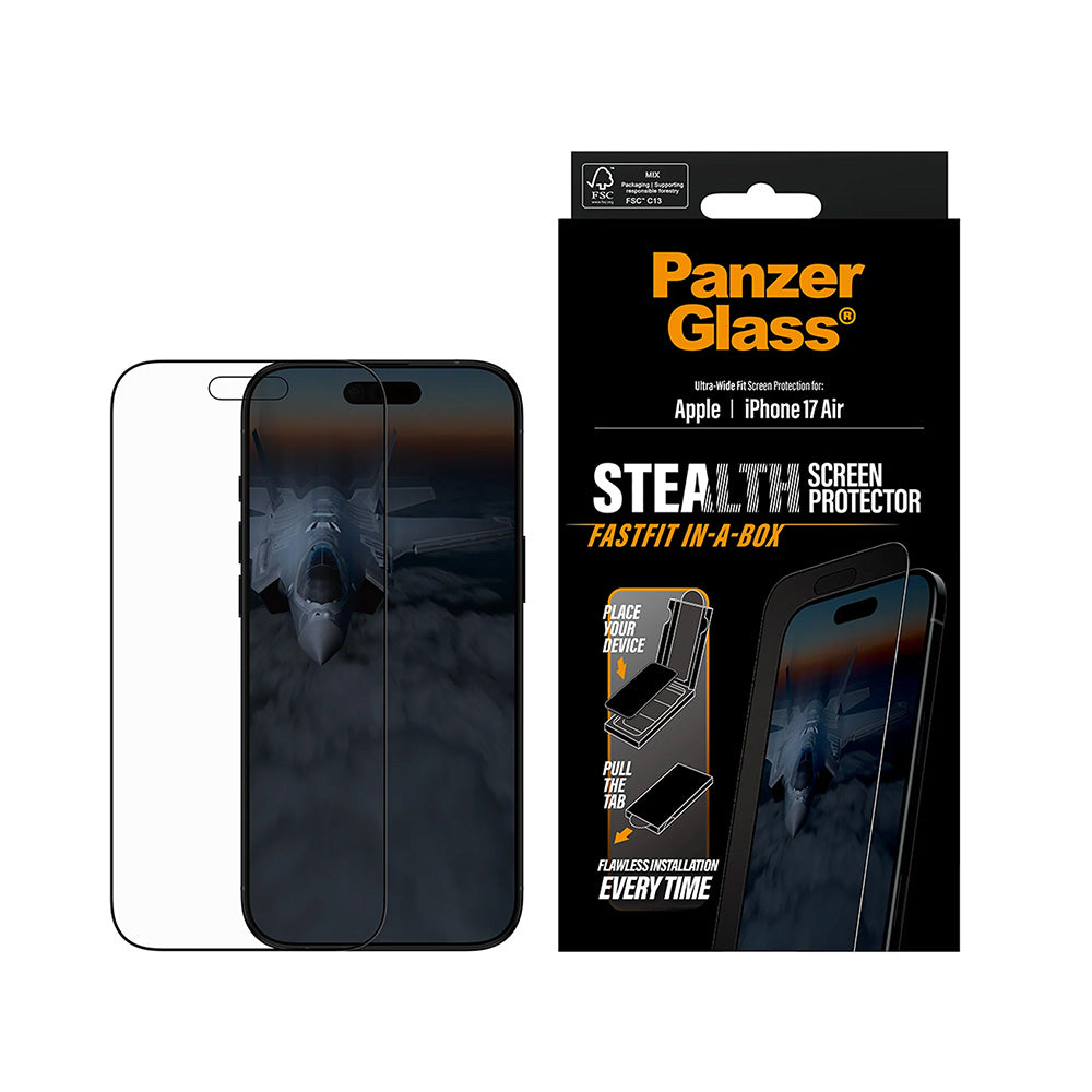 Zaščitna folija za zaslon PanzerGlass Ultra-Wide Fit Stealth Fastfit za Apple iPhone 17 Air, Kaljeno steklo, Polno lepilo, Črna