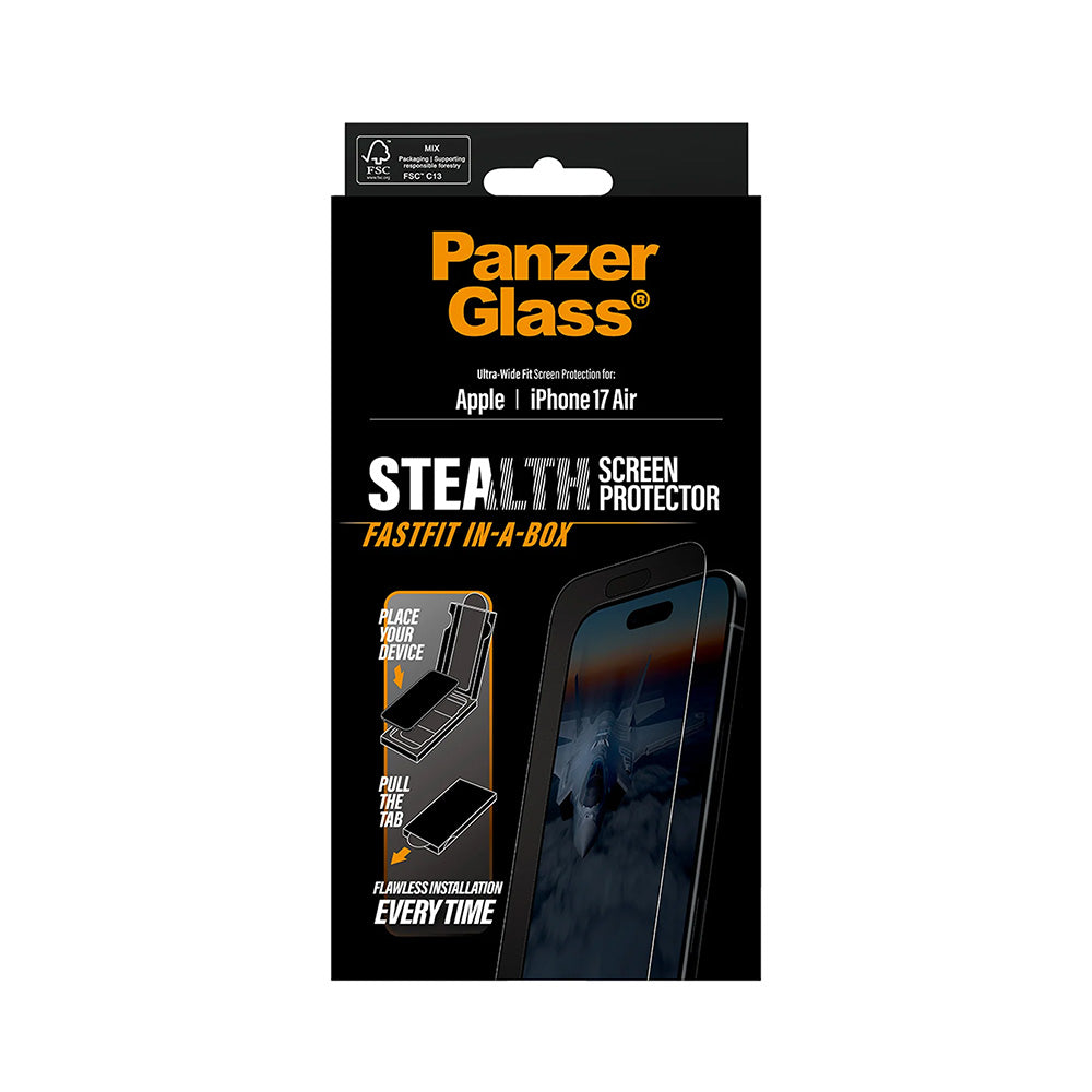 Zaščitna folija za zaslon PanzerGlass Ultra-Wide Fit Stealth Fastfit za Apple iPhone 17 Air, Kaljeno steklo, Polno lepilo, Črna