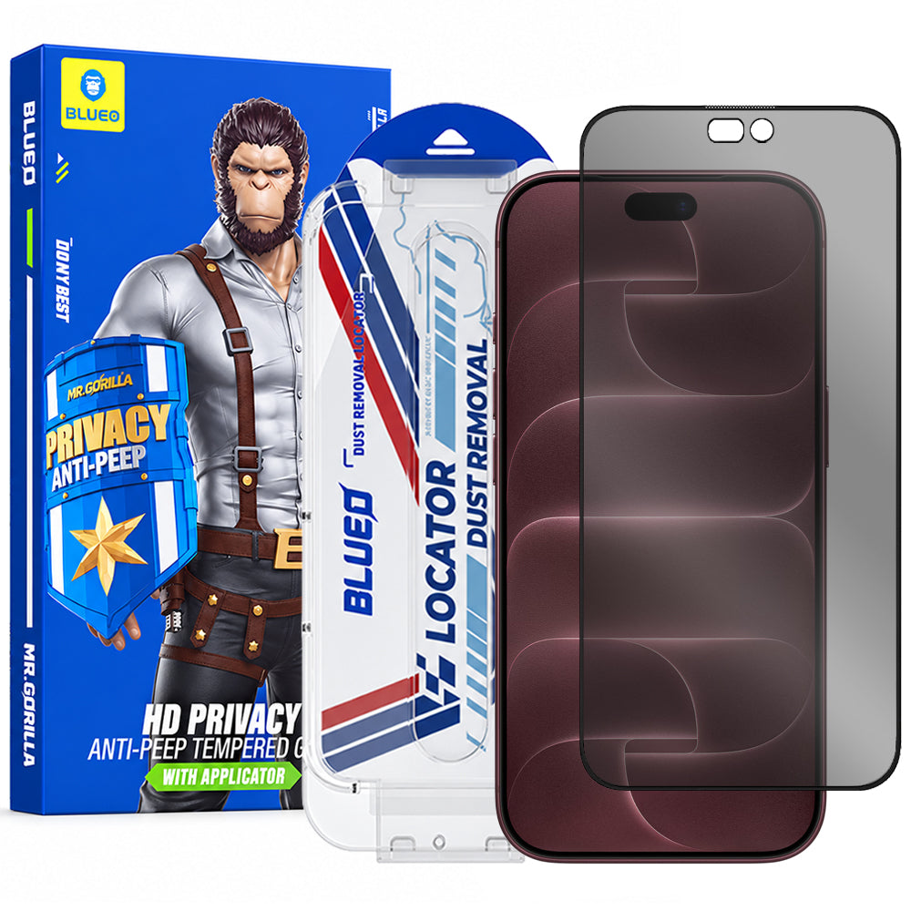 Zaščitna folija za zaslon Privacy Blueo Anti-Peep Applicator Pro za Apple iPhone 18 Pro Max, kaljeno steklo, lepilo po celotni površini