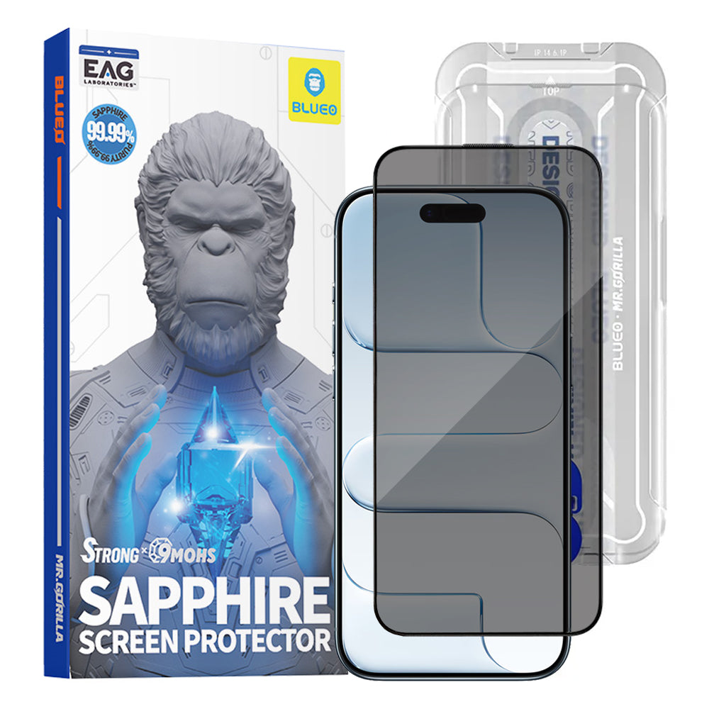 Zaščitna folija za zaslon Privacy Blueo Sapphire Applicator Pro za Apple iPhone 17 Air, Kaljeno steklo, Polno lepilo