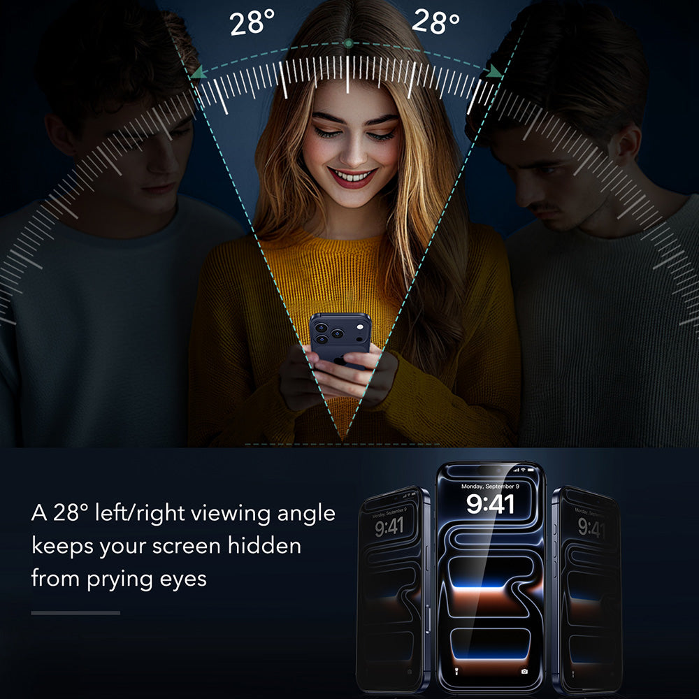 Zaščitna folija zaslona Privacy ESR Armorite UltraFit za Apple iPhone 18 Pro Max, varnostno steklo, polno lepilo, komplet 2 kosa