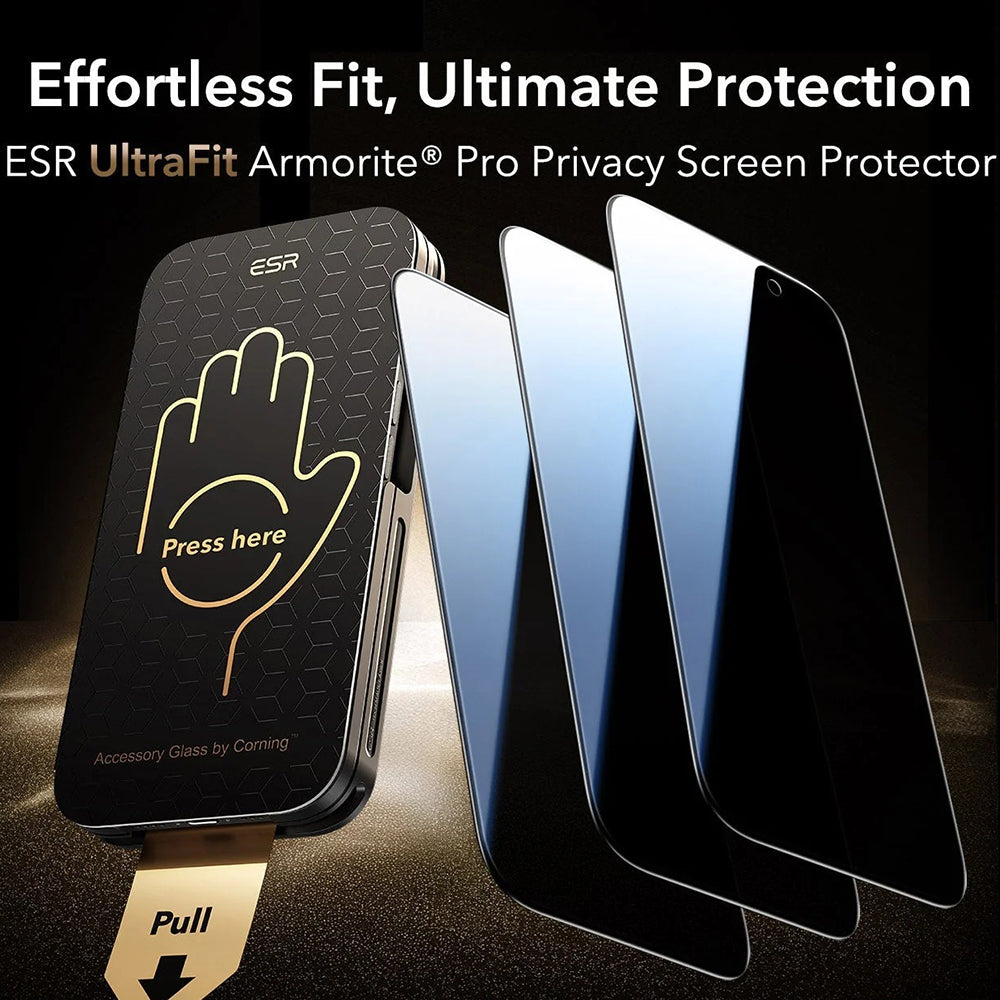 Zaščitna folija Ecran Privacy ESR UltraFit Armorite Pro za Apple iPhone 17 Pro Max, Kaljeno steklo, Full Glue, Set 3 kosi