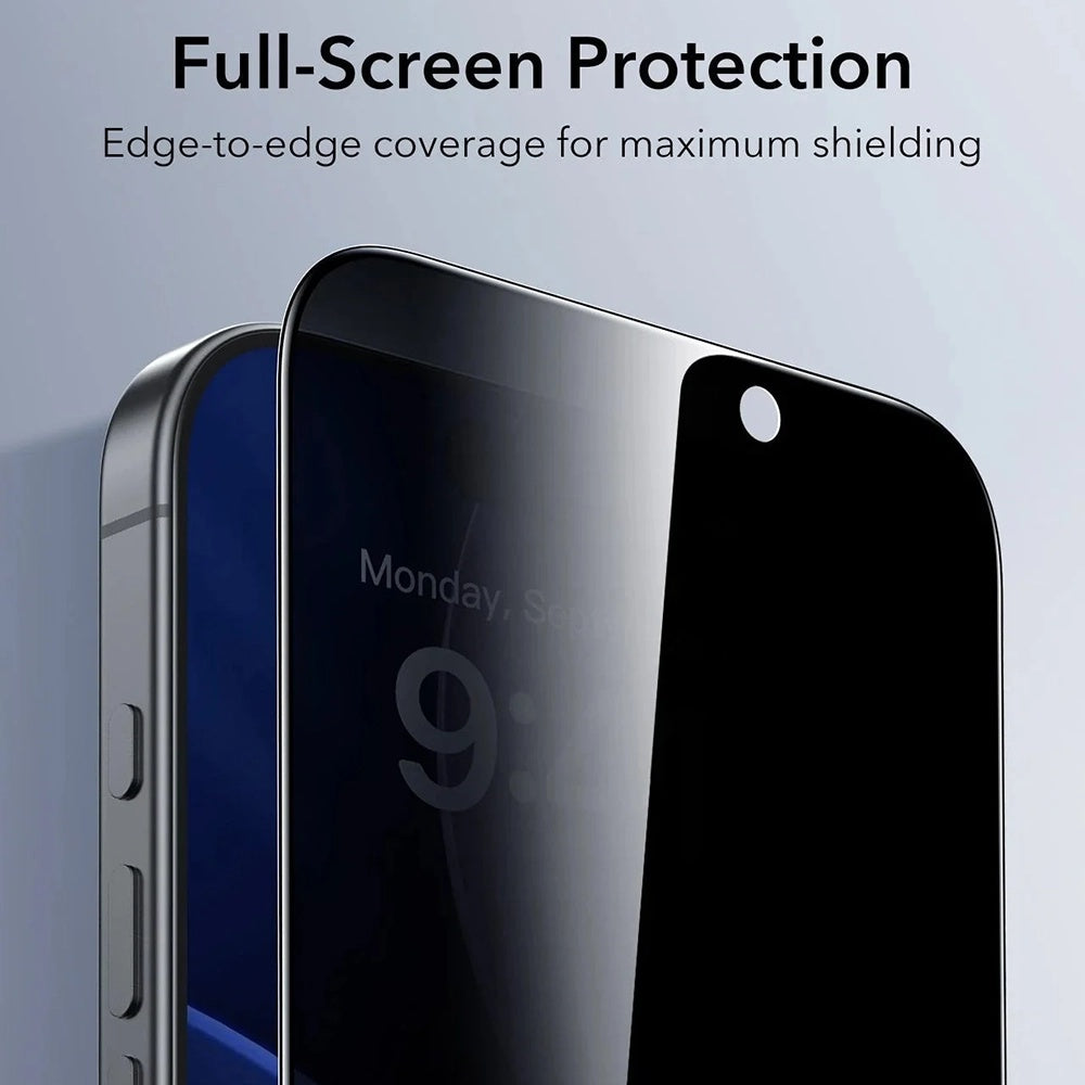 Zaščitna folija Ecran Privacy ESR UltraFit za Apple iPhone 17 / 16 Pro, Kaljeno steklo, Polno lepljenje, Set 3 kosi