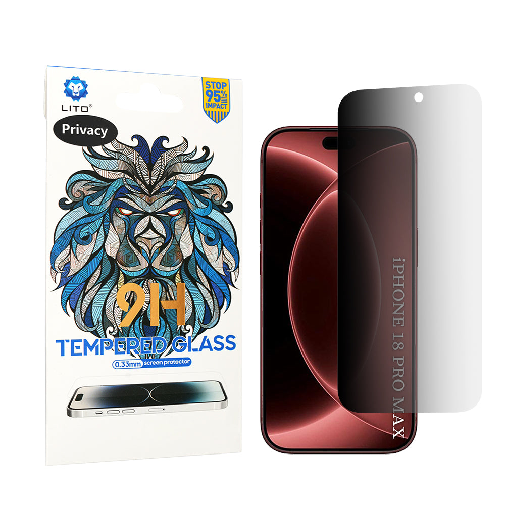 Zaščitna folija zaslona Privacy Lito Classic za Apple iPhone 18 Pro Max, kaljeno steklo, polno lepilo, 2.5D
