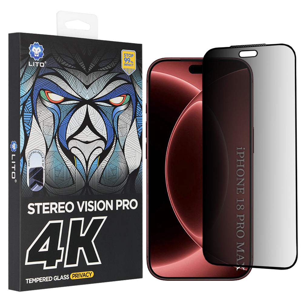 Zaščitna folija zaslona Privacy Lito D+ Max 4K za Apple iPhone 18 Pro Max, kaljeno steklo, polno lepilo