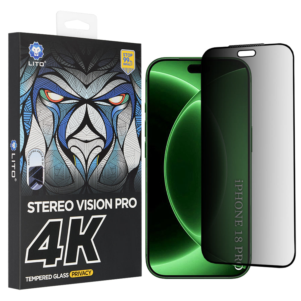 Zaščitna folija zaslona Privacy Lito D+ Max 4K za Apple iPhone 18 Pro, kaljeno steklo, polno lepilo