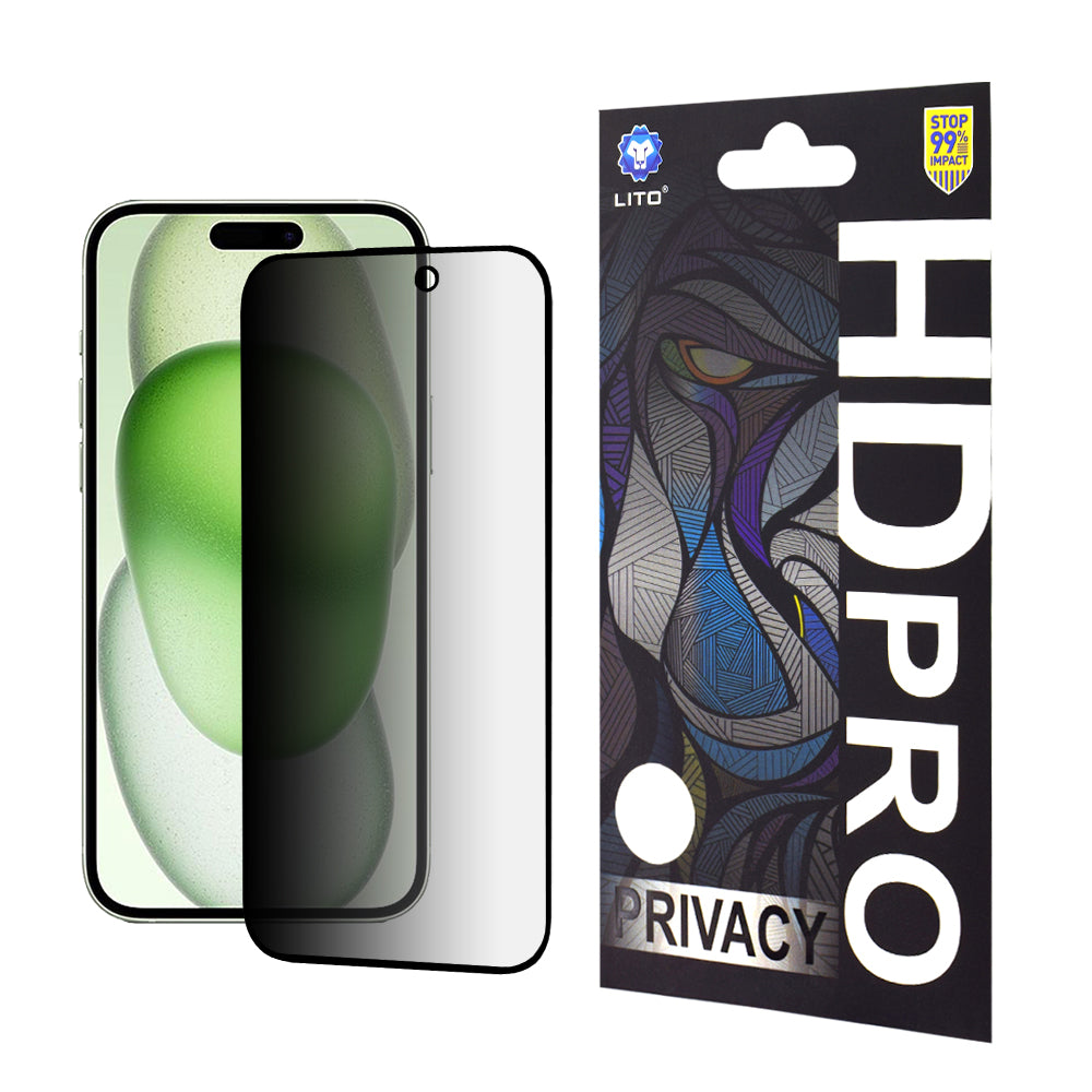 Zaščitna folija za zaslon Privacy Lito HD Pro za Apple iPhone 15 Plus, kaljeno steklo, popolno lepilo