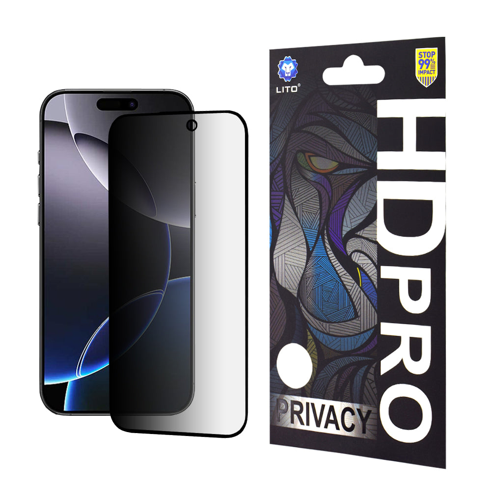Zaščitna folija zaslona Privacy Lito HD Pro za Apple iPhone 16 Pro Max, kaljeno steklo, polno lepilo
