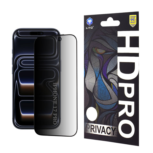 Zaščitna folija za zaslon Privacy Lito HD Pro za Apple iPhone 17 Pro, Kaljeno steklo, Polno lepljenje