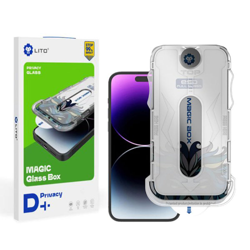 Zaščitna folija zaslona Privacy Lito Magic Glass Box D+ Tools za Apple iPhone 15 Pro, varnostno steklo, polno lepilo