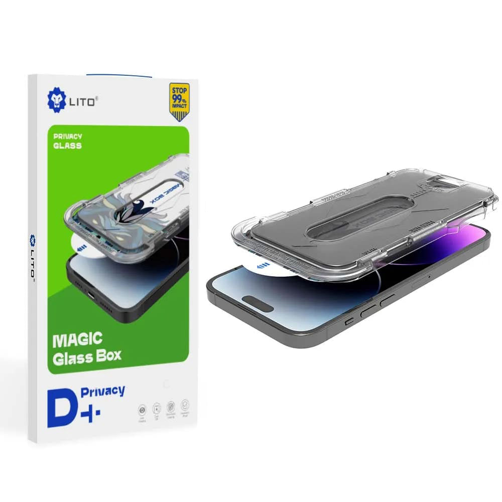 Zaščitna folija zaslona Privacy Lito Magic Glass Box D+ Tools za Apple iPhone 15 Pro, varnostno steklo, polno lepilo