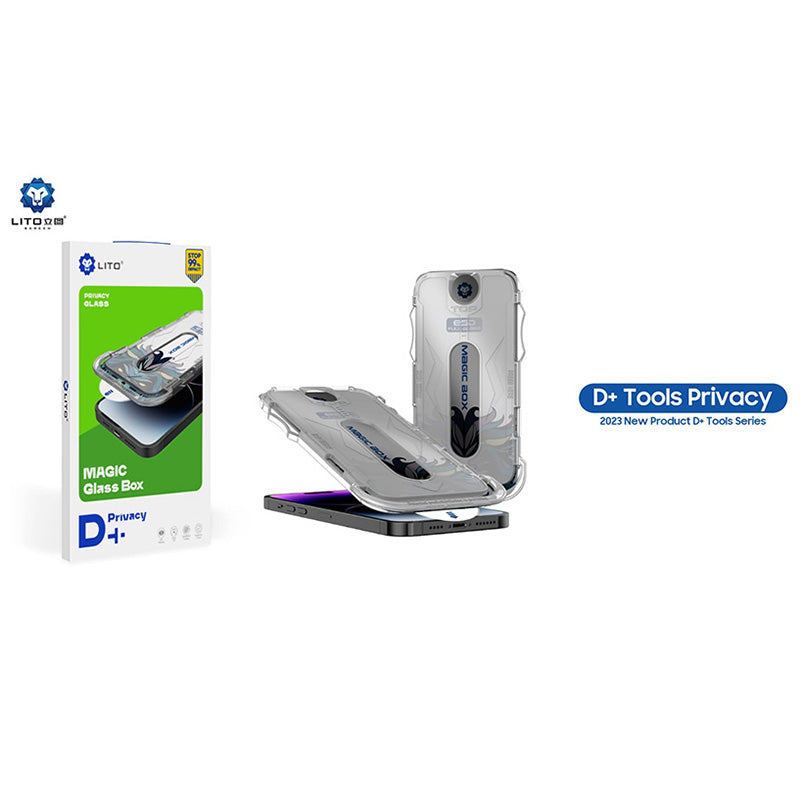 Zaščitna folija zaslona Privacy Lito Magic Glass Box D+ Tools za Apple iPhone 15 Pro, varnostno steklo, polno lepilo
