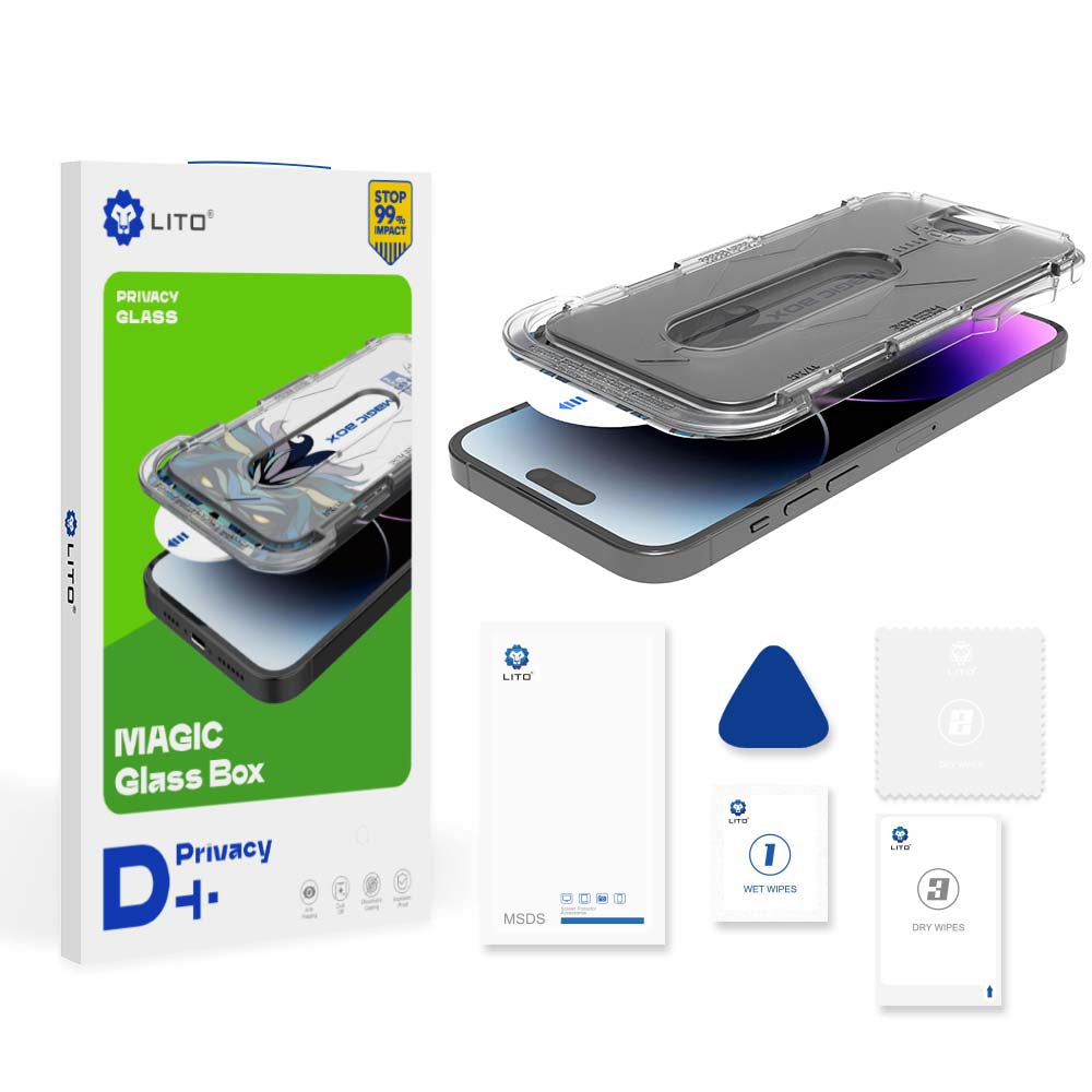 Zaščitna folija zaslona Privacy Lito Magic Glass Box D+ Tools za Apple iPhone 15 Pro, varnostno steklo, polno lepilo