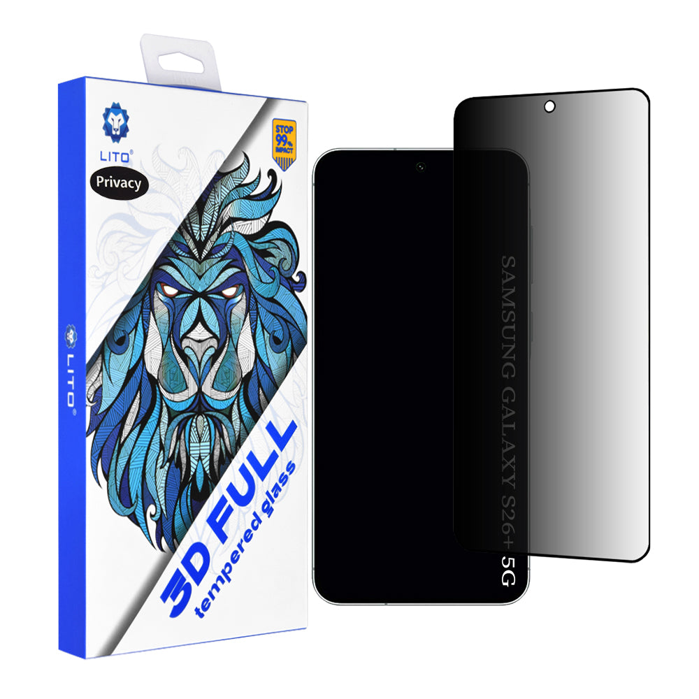 Zaščitna folija za zasebnost zaslona Lito za Samsung Galaxy S26 Plus S947, Kaljeno steklo, Polno lepilo, 3D
