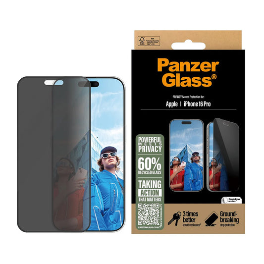 Zaščitna folija za zaslon Privacy PanzerGlass Ultra-Wide Fit EasyAligner za Apple iPhone 16 Pro, Kaljeno steklo, Polno lepljenje