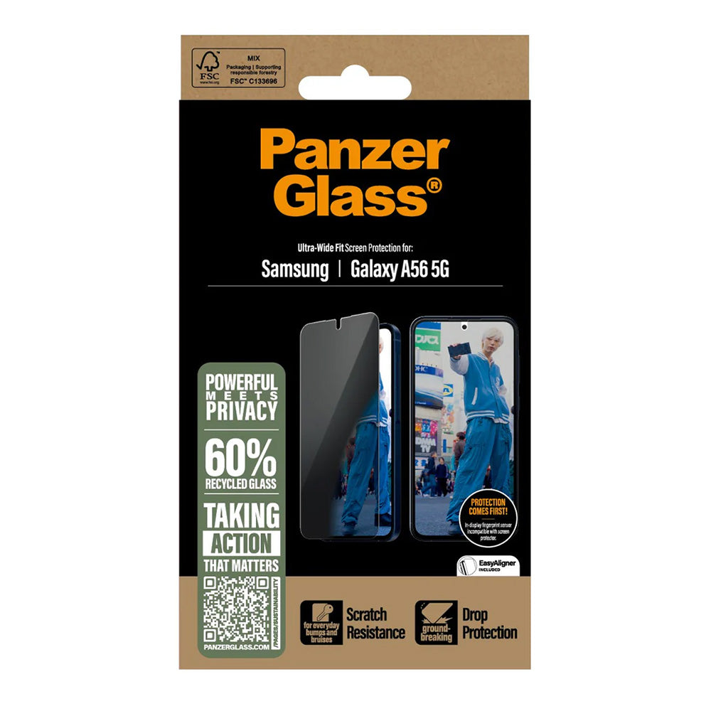 Zaščitna folija za zaslon Privacy PanzerGlass Ultra-Wide Fit za Samsung Galaxy A56 A566, Kaljeno steklo, Full Glue